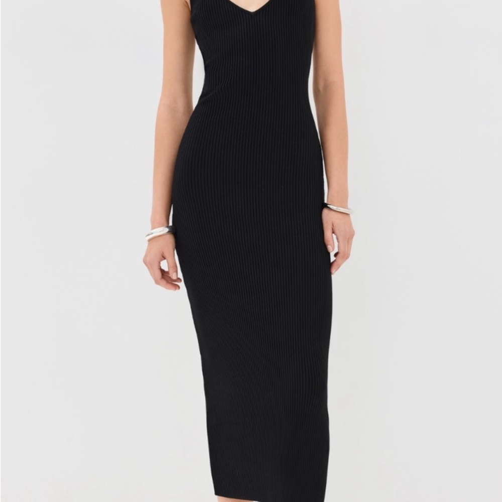 Good American Virgo Black Ribbed Maxi Bodycon Dress Size Small